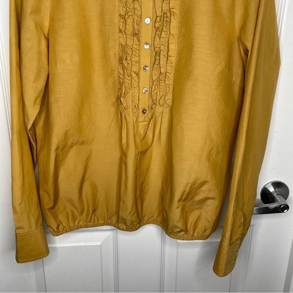 Sundance Silk Blend Ruffle Long Sleeve Blouse in Mustard Yellow L - Picture 4 of 10